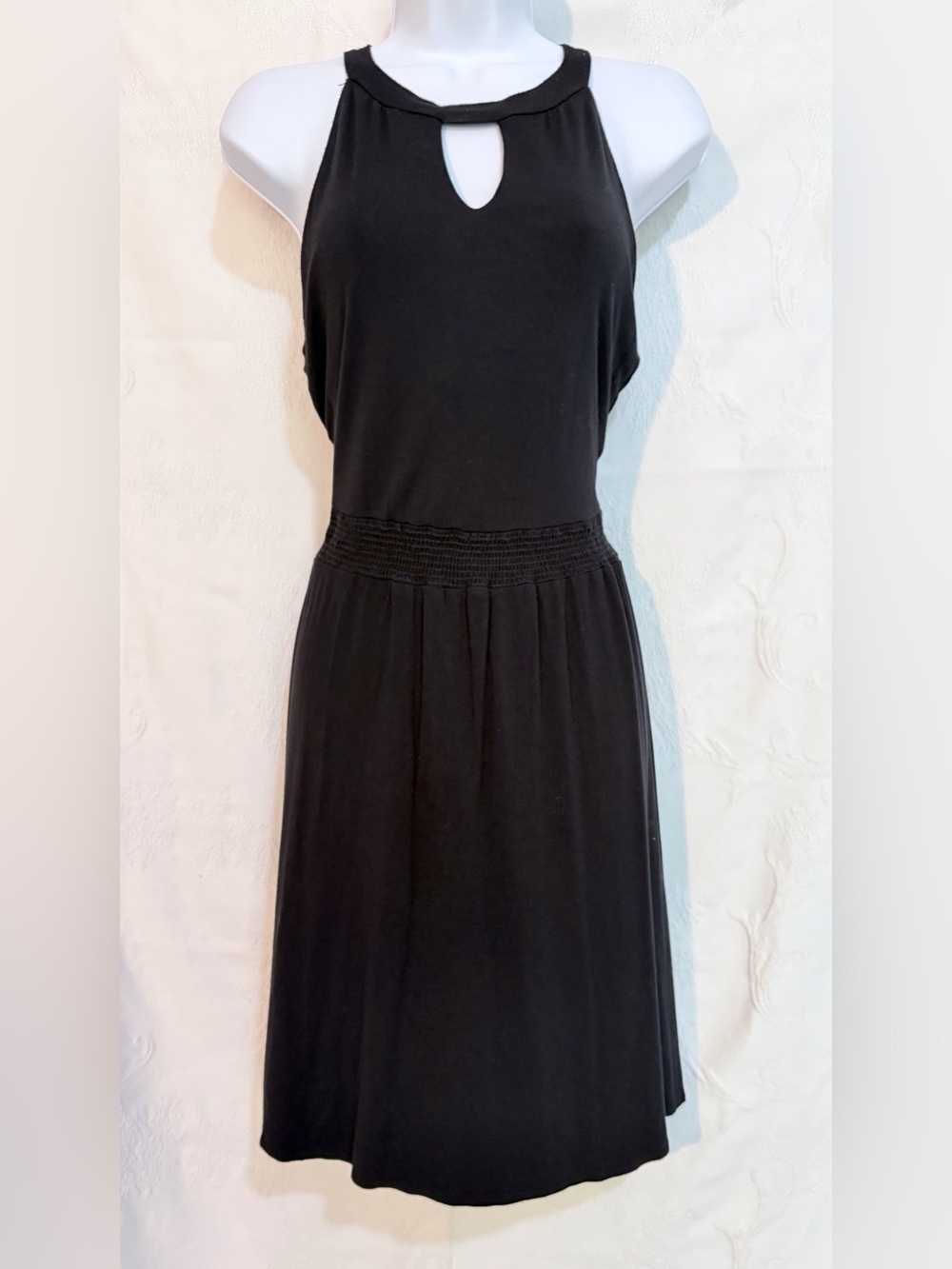 Papermoon Black Halter-Keyhole Smocked-Waist Midi Dress D0068